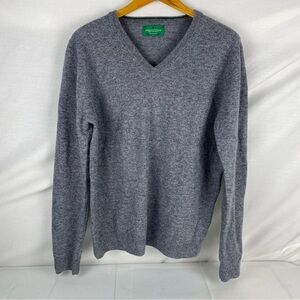Emerald Style - V-neck 100% wool Men's Sweater - Gray medium
